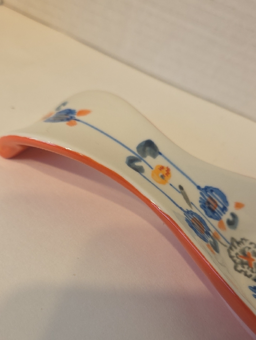 Anthropologie Hand-Painted Floral Ceramic Spoon Rest Blue & Orange - Picture 9 of 9